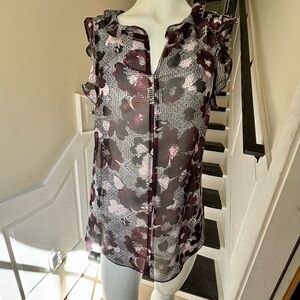 CABI Floral Sheer Ruffle Sleeve Women's Top